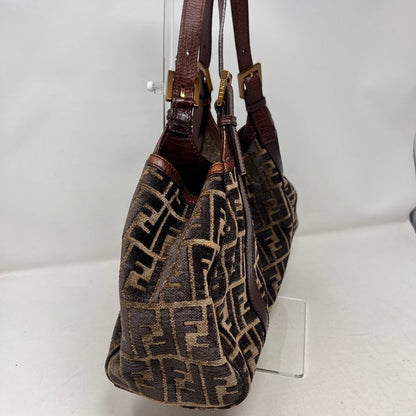Preloved Fendi Suede & Leather Shoulder Bag AF292 in Brown with Pattern