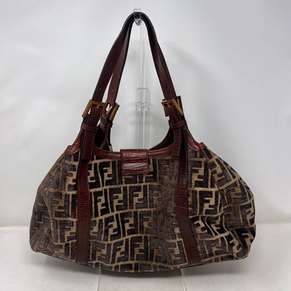 Preloved Fendi Suede & Leather Shoulder Bag AF292 in Brown with Pattern