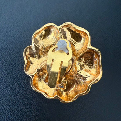 Vintage Chanel Camellia Clip-on Earrings Gold Jewelry