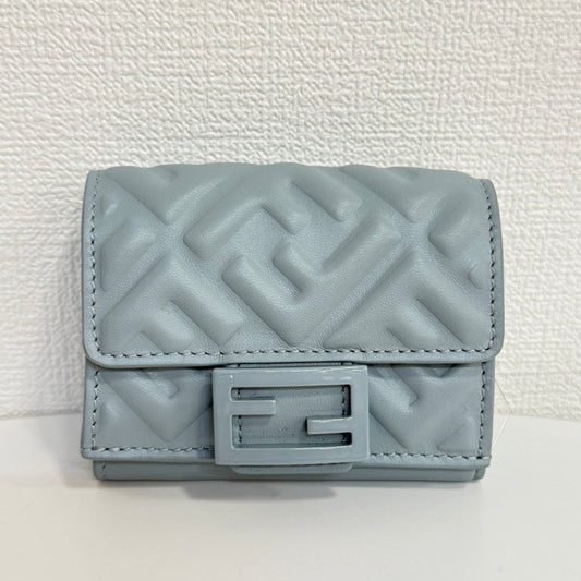 Preloved Fendi Zucca Leather Compact Wallet Grey