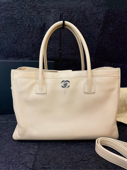 Chanel Beige Caviar Cerf Middle Size Satchel with Strap #13