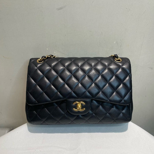 Chanel Black Jumbo Double Flap Shoulder Bag with Card