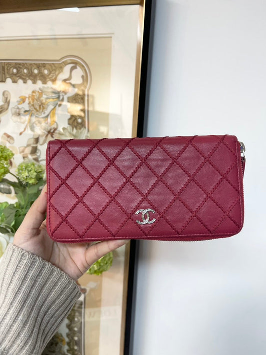 Preloved Chanel Red Quilted Wallet with Zipper #5A