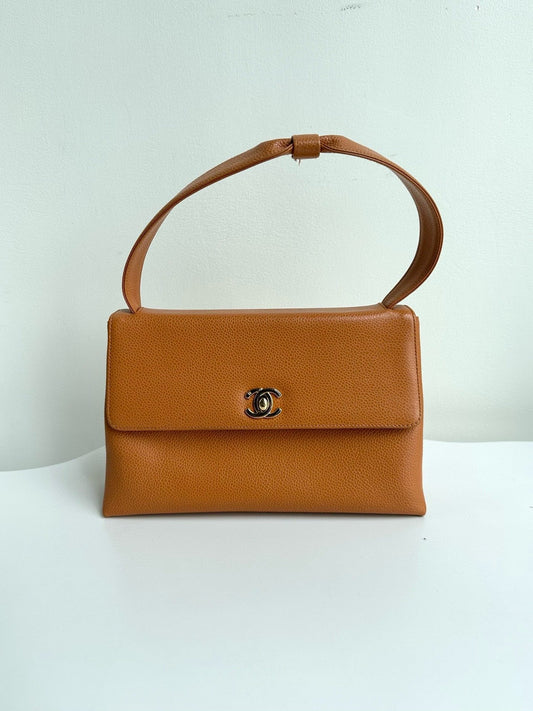 Preloved Chanel Vintage Kelly Tan Leather Top Handle Bag