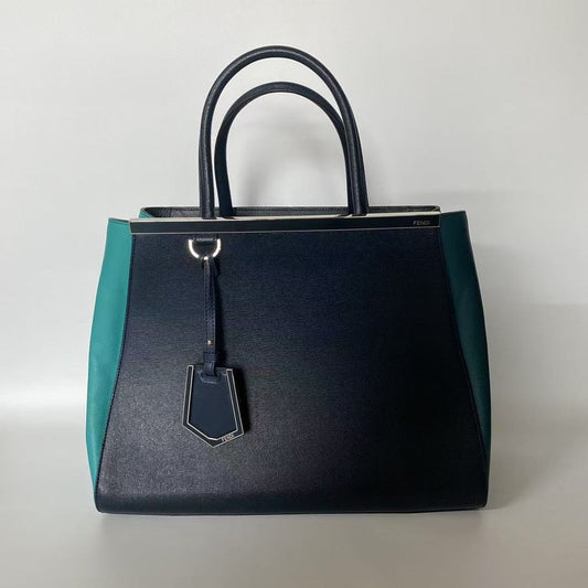Preloved Fendi 2Jours Blue and Green Leather Tote Bag
