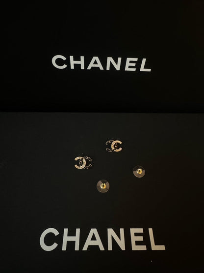 Chanel 21v Classic Chain Leather Black Gold CC Earrings Full Set Almost New