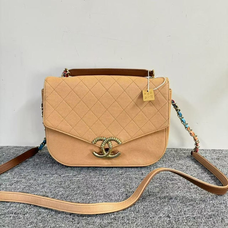 Preloved Chanel Quilted Beige Crossbody Bag