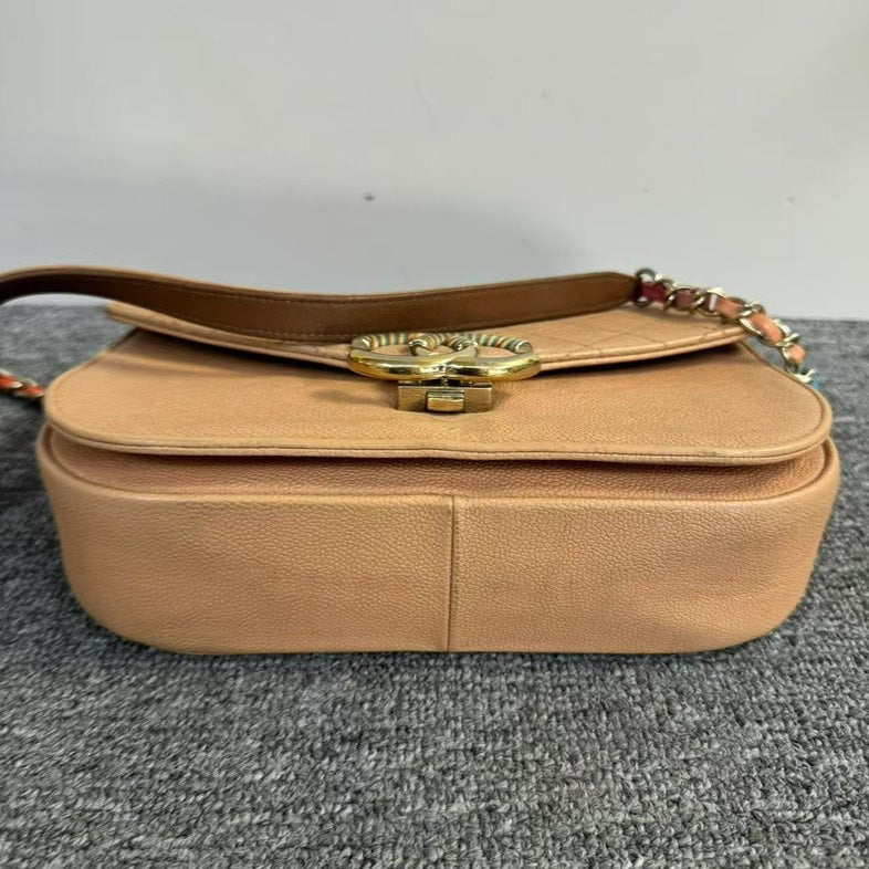 Preloved Chanel Quilted Beige Crossbody Bag