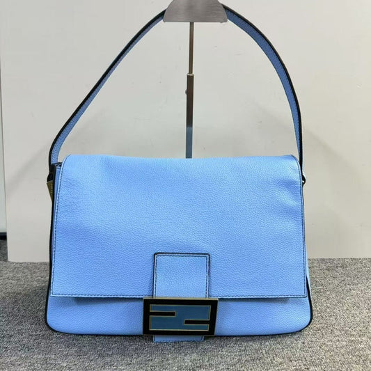 Preloved Fendi Baguette Light Blue Leather Shoulder Bag
