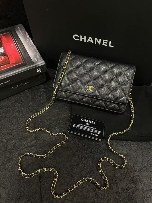 Chanel Black Gold Caviar Wallet on Chain (WOC) Bag - Almost New with Card