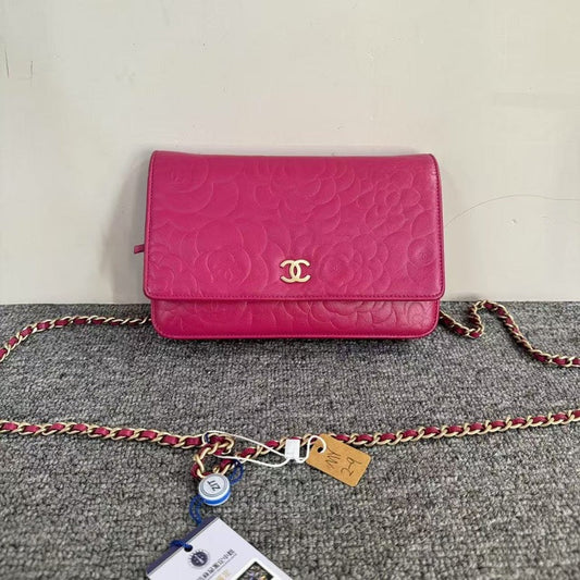 Preloved Chanel Wallet On Chain WOC MY2-9 Pink Leather Crossbody Bag