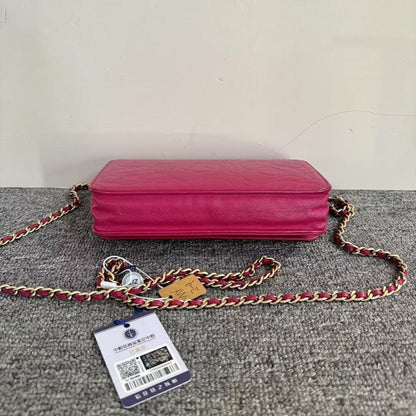 Preloved Chanel Wallet On Chain WOC MY2-9 Pink Leather Crossbody Bag