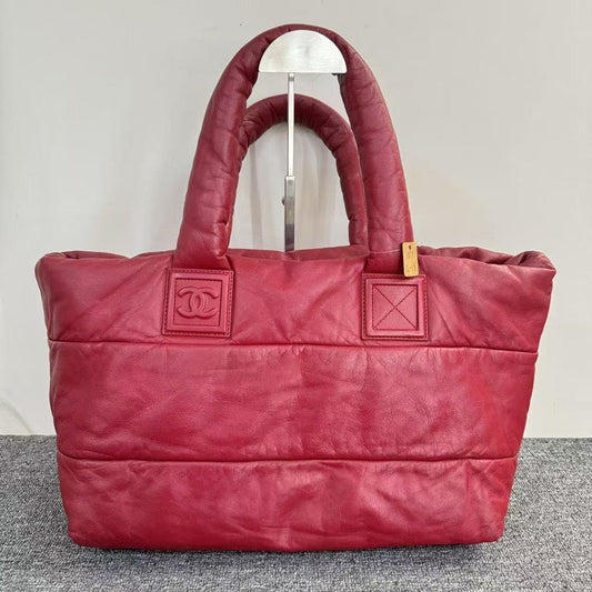 Preloved Chanel Quilted Red Leather Tote Bag