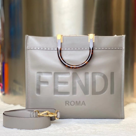 Preloved Fendi 6075 Gray Leather Tote Bag