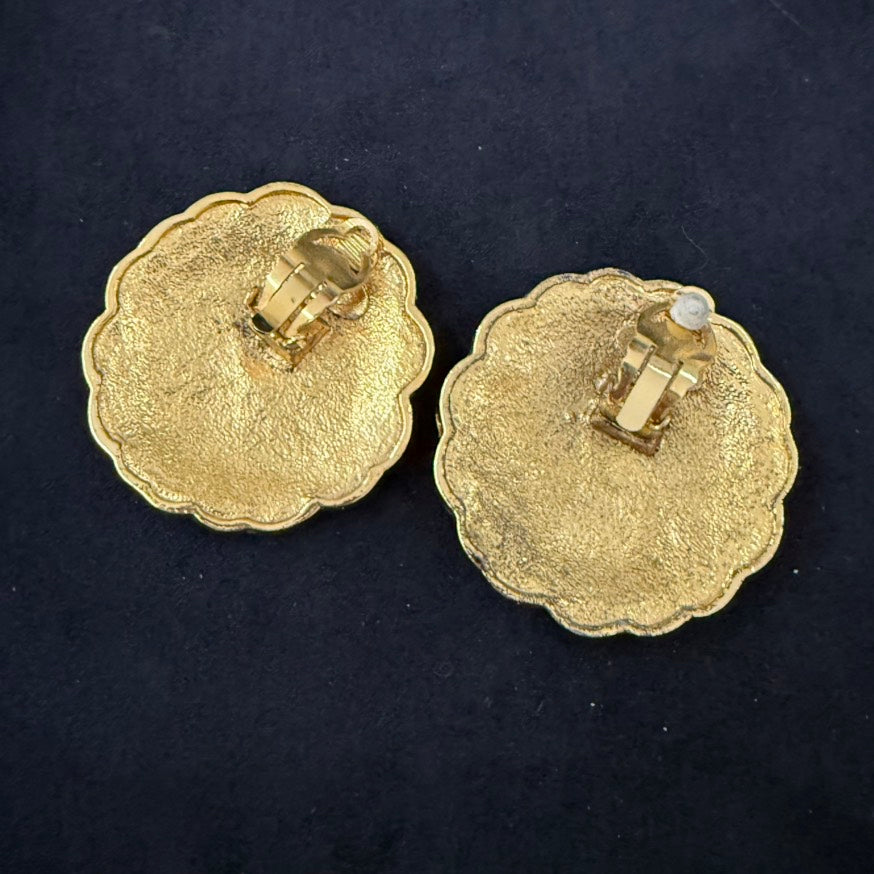 Vintage Chanel Clip-on Earrings Stamp 26 TKB Gold Statement Earrings