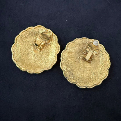 Vintage Chanel Clip-on Earrings Stamp 26 TKB Gold Statement Earrings