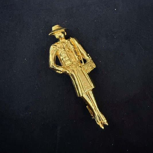 Vintage Chanel Mademoiselle Brooch Gold Jewelry TKB
