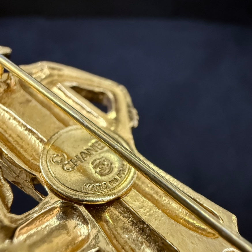 Vintage Chanel Mademoiselle Brooch Gold Jewelry TKB