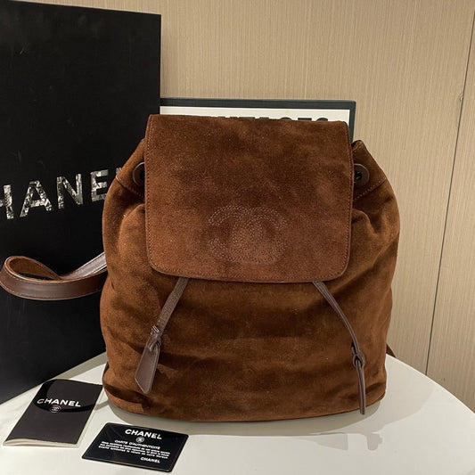 Vintage Chanel Suede Leather Backpack in Brown (1998) - Iconic Designer Bag #13652