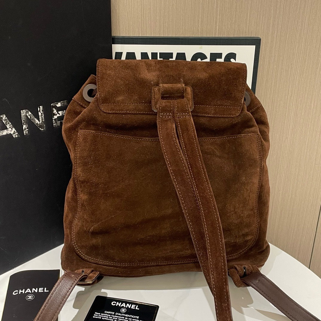 Vintage Chanel Suede Leather Backpack in Brown (1998) - Iconic Designer Bag #13652