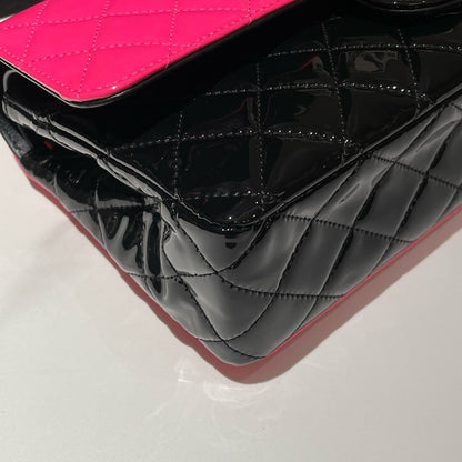 Chanel 20C Patent Leather Classic Flap Medium Pink & Black Shoulder Bag (2020)