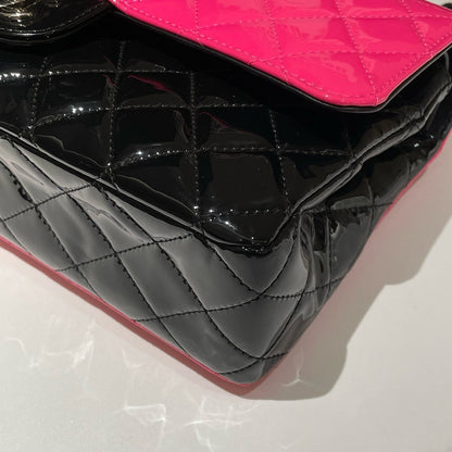Chanel 20C Patent Leather Classic Flap Medium Pink & Black Shoulder Bag (2020)