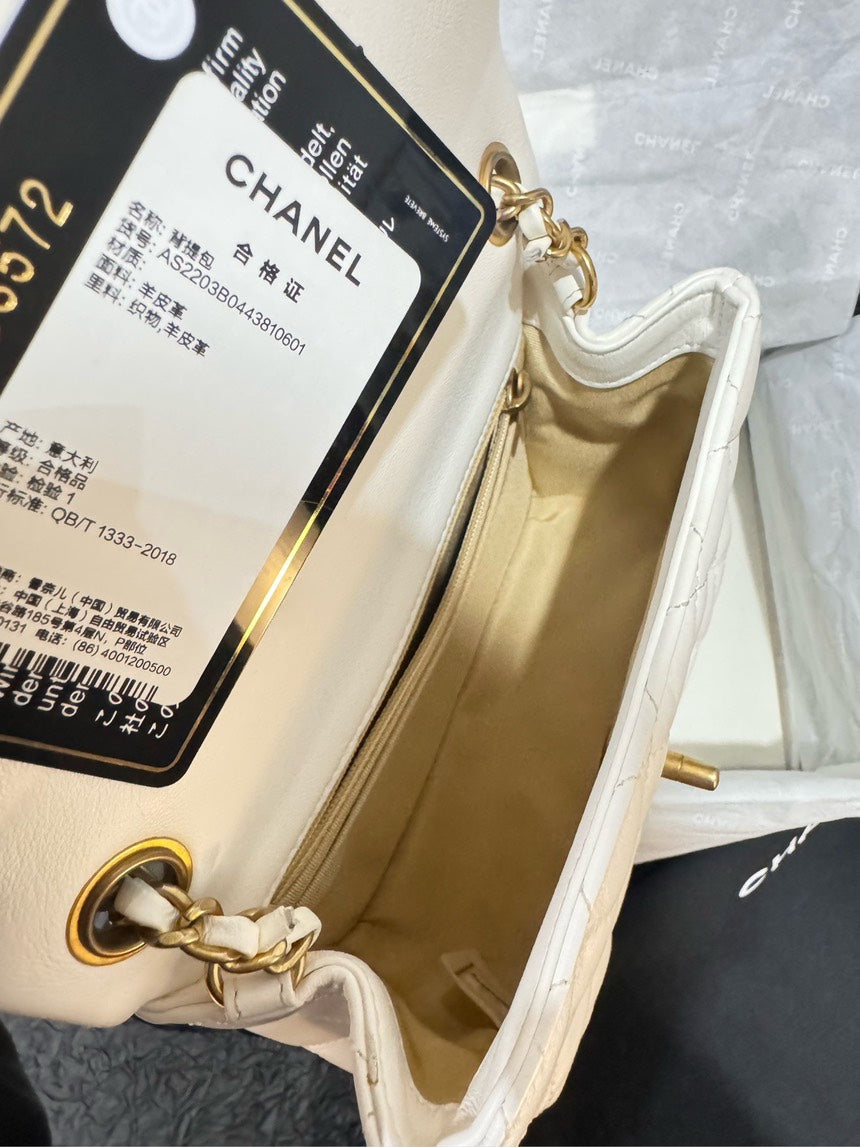 BRAND NEW Chanel Classic Flap White Gold Shoulder Bag Full Set