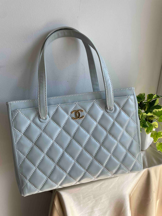 Chanel Baby Blue Quilted Leather Tote Bag