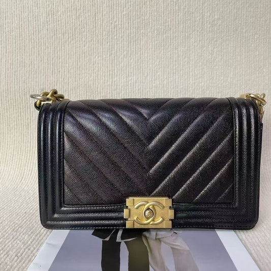 Preloved Chanel Le Boy Bag 5020302 Black Leather Shoulder Bag