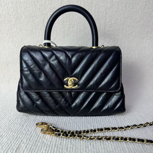 Preloved Chanel Coco Handle Bag H5022502 Black Quilted Leather Top Handle Bag