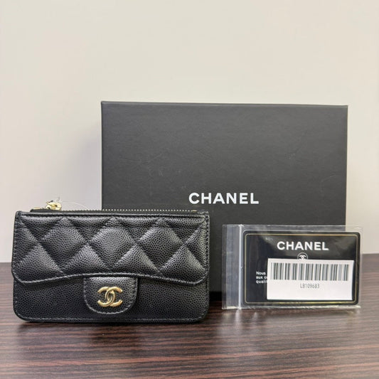 Chanel Caviar Leather Card Case Series 31 Black Wallet