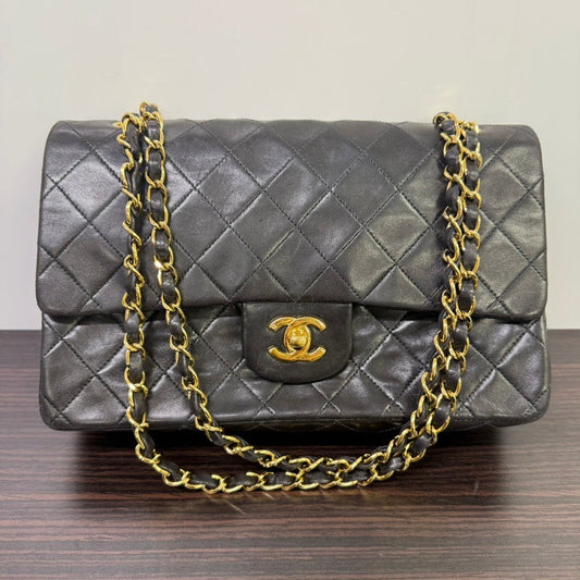 Preloved Chanel Lambskin Double Flap Bag Medium Black Shoulder Handbag LB109477