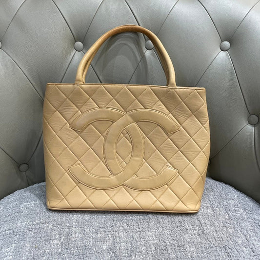Chanel Beige Quilted Leather Top Handle Bag