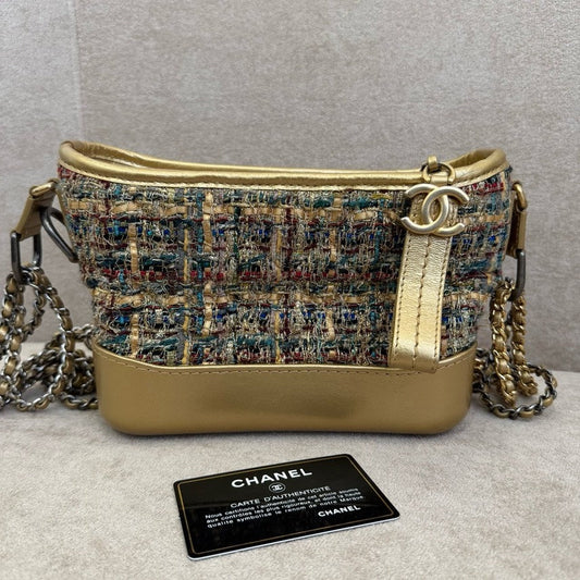 Preloved Chanel Gabrielle Tweed Gold Shoulder Bag