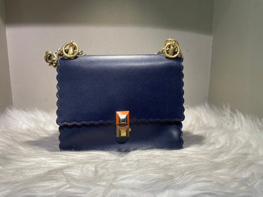 Pre-loved FENDI Kan I Navy Leather Shoulder Bag