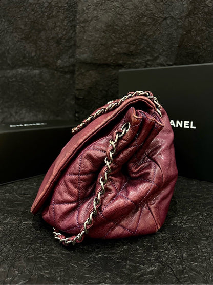 Chanel Berry Red Caviar Skin CC Logo Shoulder Bag