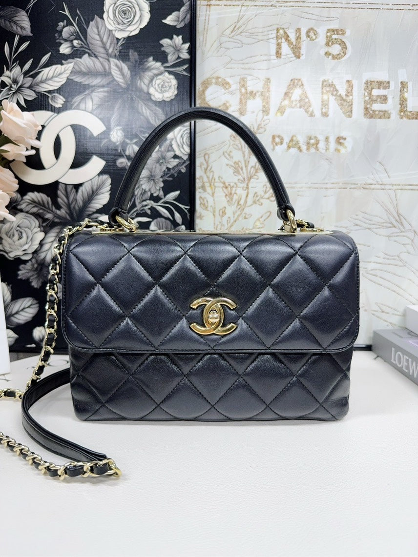 Preloved Chanel Trendy Black Quilted Leather Satchel Bag