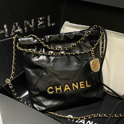 Chanel 22 Mini Bag Black Leather Shoulder Bag Brand New #13682