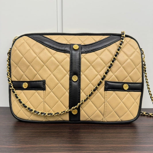 Vintage Chanel Lambskin Beige Jacket-Motif Chain Shoulder Bag