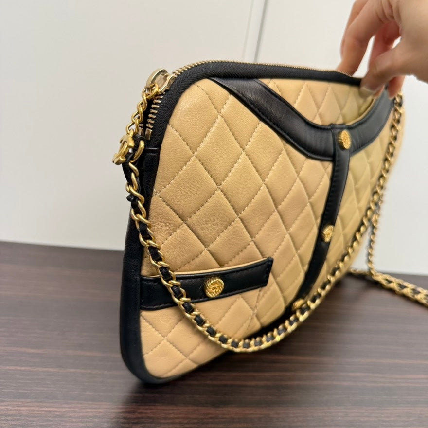 Vintage Chanel Lambskin Beige Jacket-Motif Chain Shoulder Bag