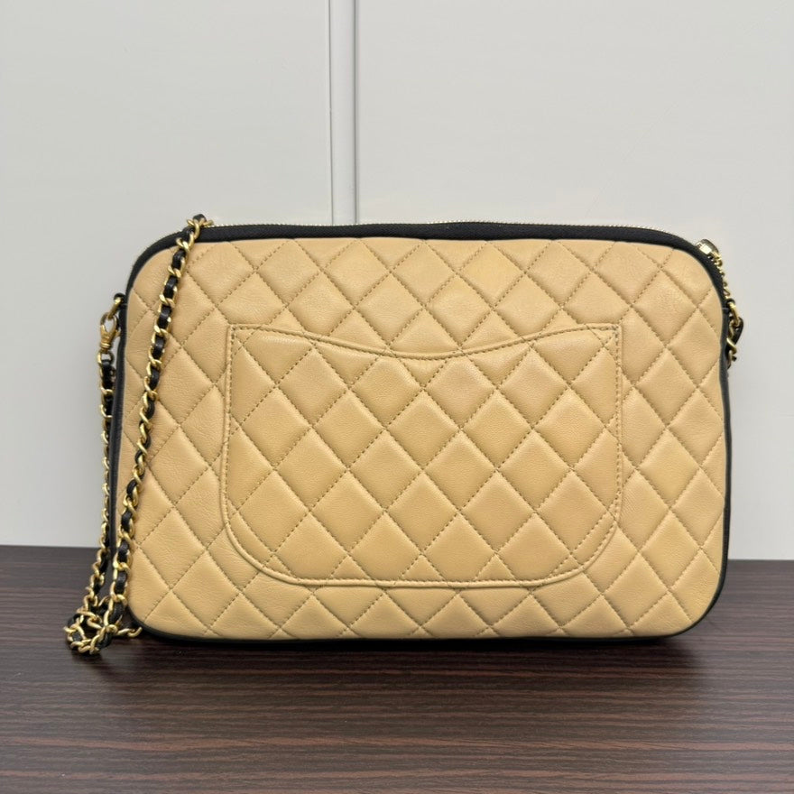 Vintage Chanel Lambskin Beige Jacket-Motif Chain Shoulder Bag