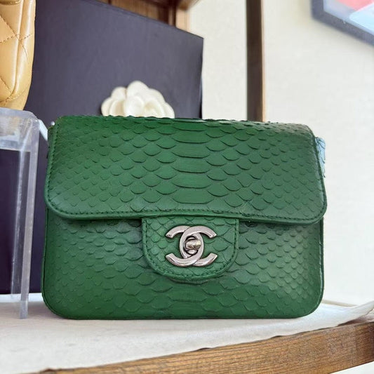 Preloved Chanel Flap Bag Green Exotic Leather Shoulder Bag