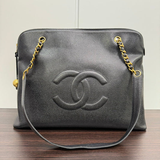 Vintage Chanel Caviar Leather Chain Tote Bag NGG5954 Black Shoulder Bag