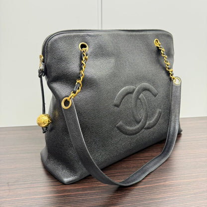 Vintage Chanel Caviar Leather Chain Tote Bag NGG5954 Black Shoulder Bag