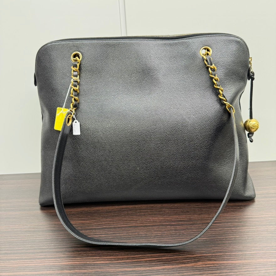 Vintage Chanel Caviar Leather Chain Tote Bag NGG5954 Black Shoulder Bag