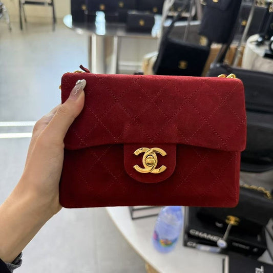 Preloved Chanel Mini Quilted Flap Bag Red Suede Shoulder Bag