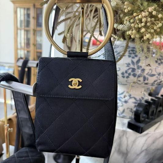 Preloved Chanel Quilted Black Clutch Bag - Vintage Designer Handbag