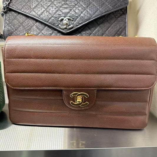 Preloved Chanel Quilted Shoulder Bag Brown Leather