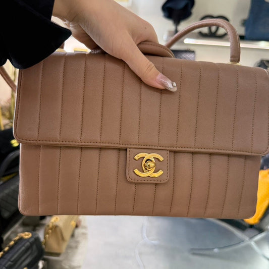 Preloved Chanel Classic Flap Bag Beige Leather Shoulder Bag