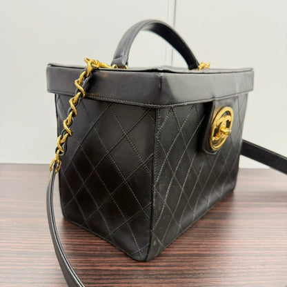 Vintage Chanel Lambskin Black 2way Vanity Case NG6091 - Shoulder/Top Handle Bag